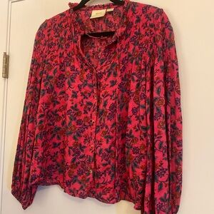Anthropologie Vibrant Pink and Blue Floral Blouse